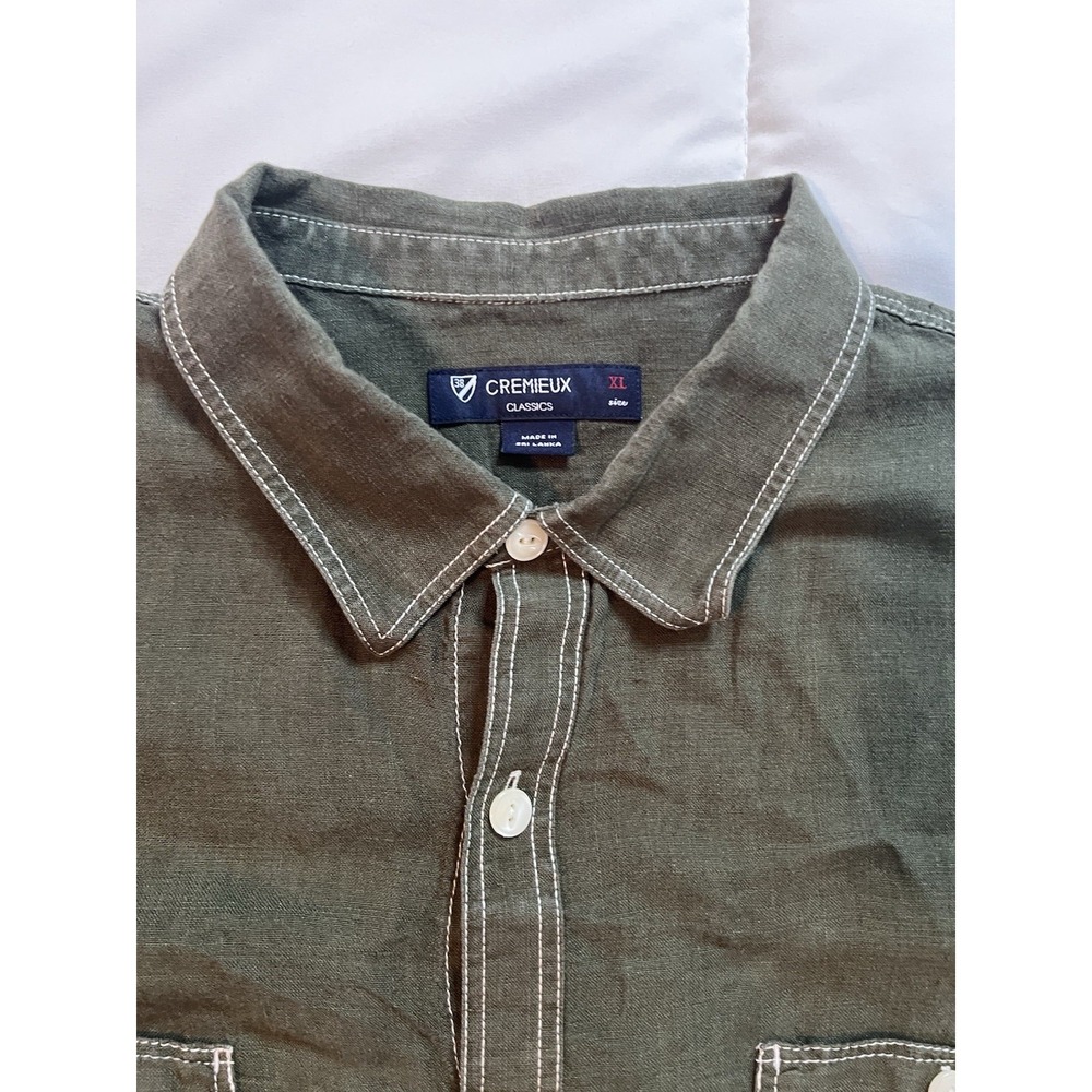 Cremieux Classics 100% Linen Shirt Mens XL Olive Green Short Sleeve Button Up